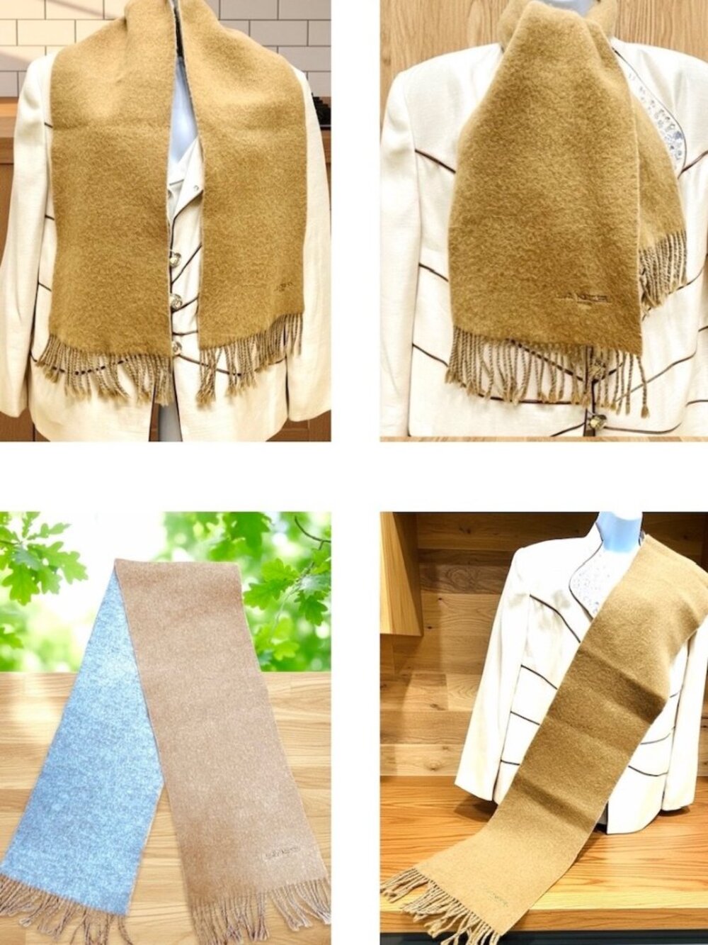 Lancel Paris   Reversible Wool Scaf 58"x10" Sand Beige  light gray Fringe(32 - Picture 2 of 13